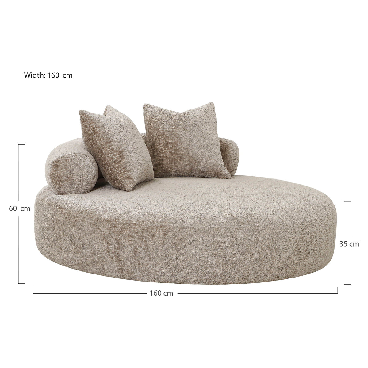 Moritz Daybed rund, inkl. 2 Kissen – Chenille Natur – Ansicht 7