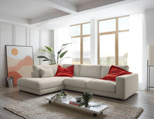 Skagen Ecksofa in L-Form in Feincord Sand, Ecke links – im Wohnzimmer