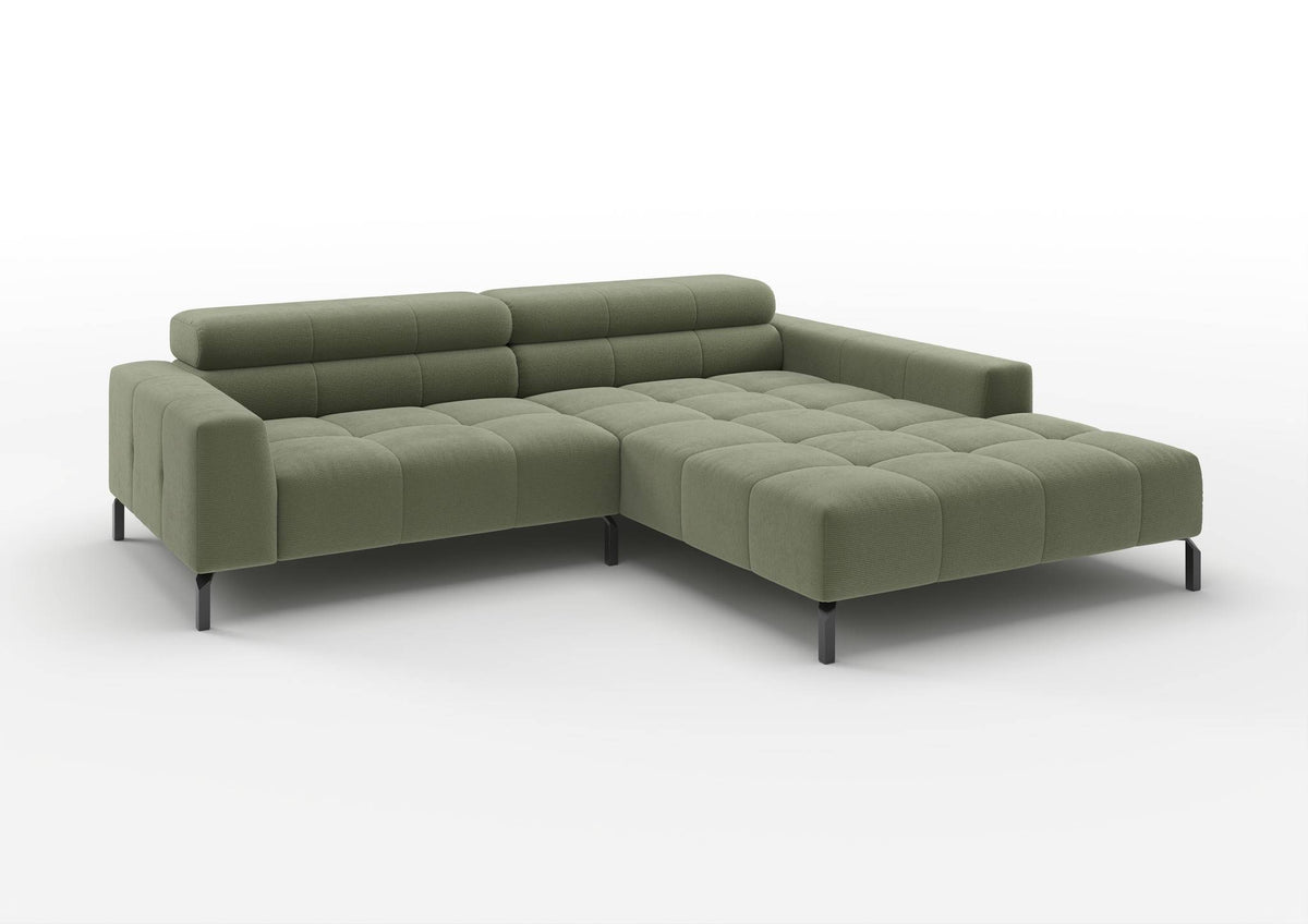 Kalmar Ecksofa kompakt mit Ottomane in Feincord Oliv, Ottomane rechts