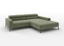 Kalmar Ecksofa kompakt mit Ottomane in Feincord Oliv, Ottomane rechts