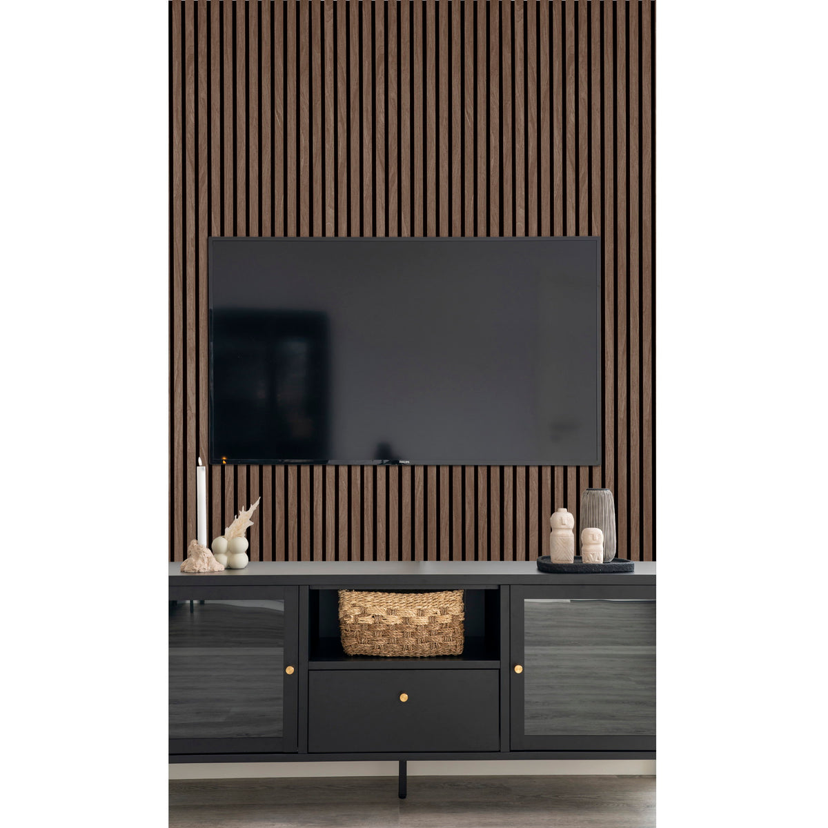 Akustikpaneel 2er-Set – Holzfurnier Walnussoptik, 240 × 60 × 2,2 cm – Ansicht 5