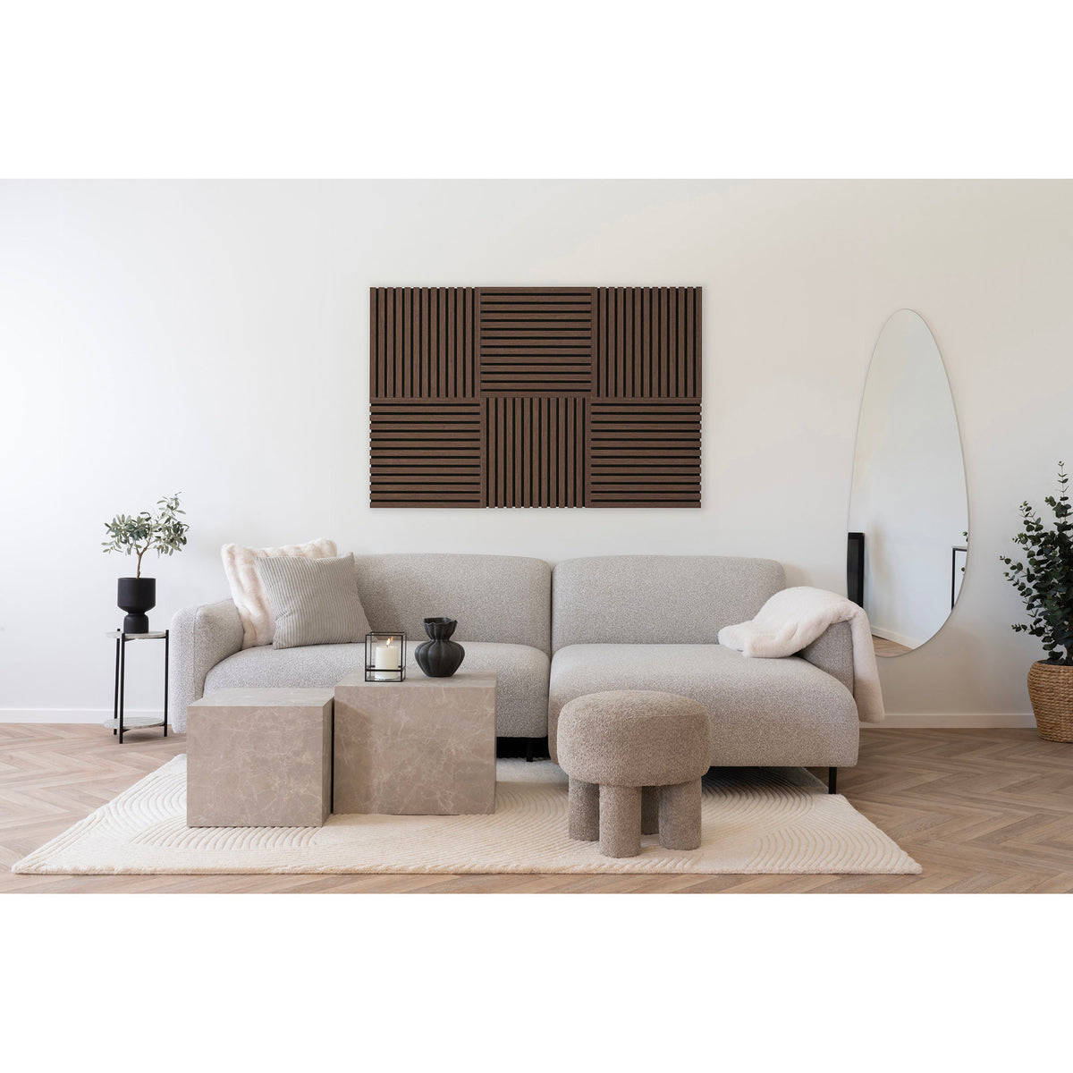Akustikpaneel 2er-Set – Holzfurnier Walnussoptik, 52 × 52 × 2,2 cm – Ansicht 3
