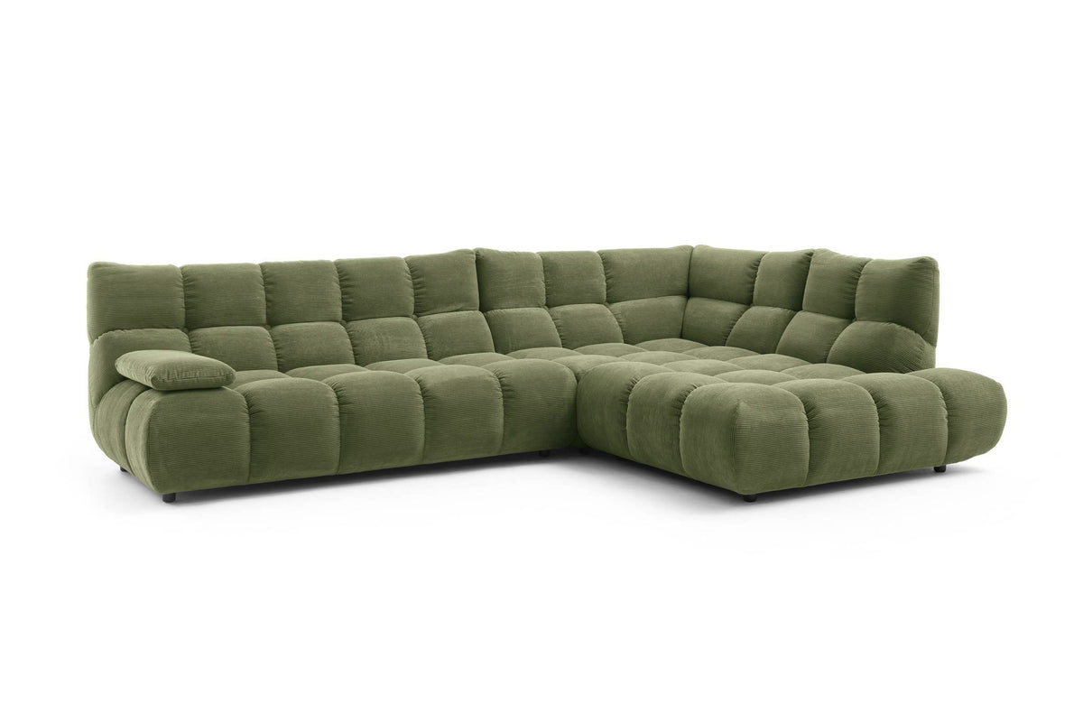 Ribe Ecksofa in L-Form in Feincord Oliv, Ecke rechts
