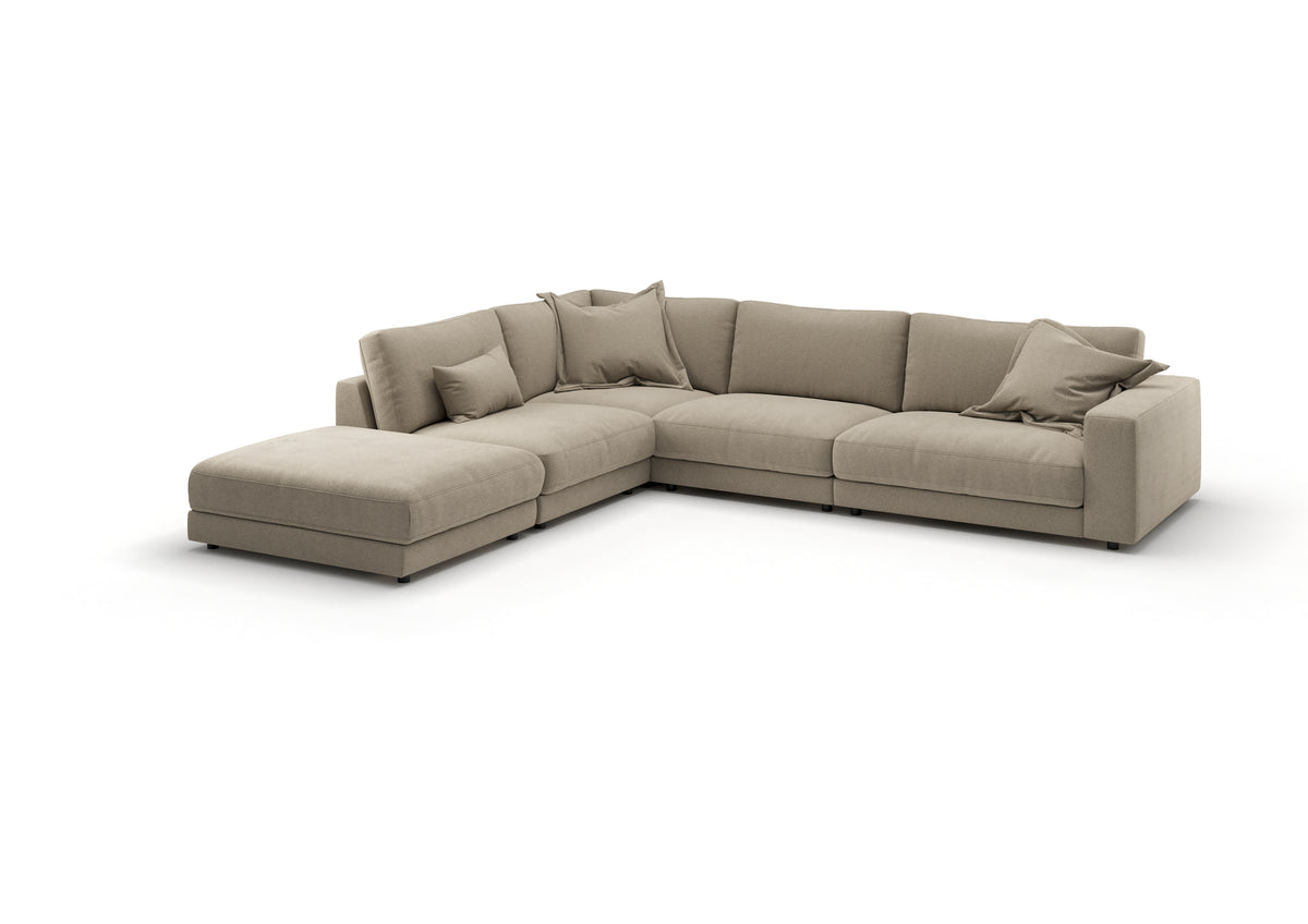 Skagen Wohnlandschaft in Feincord Sand, Ecke links – mit Dekokissen