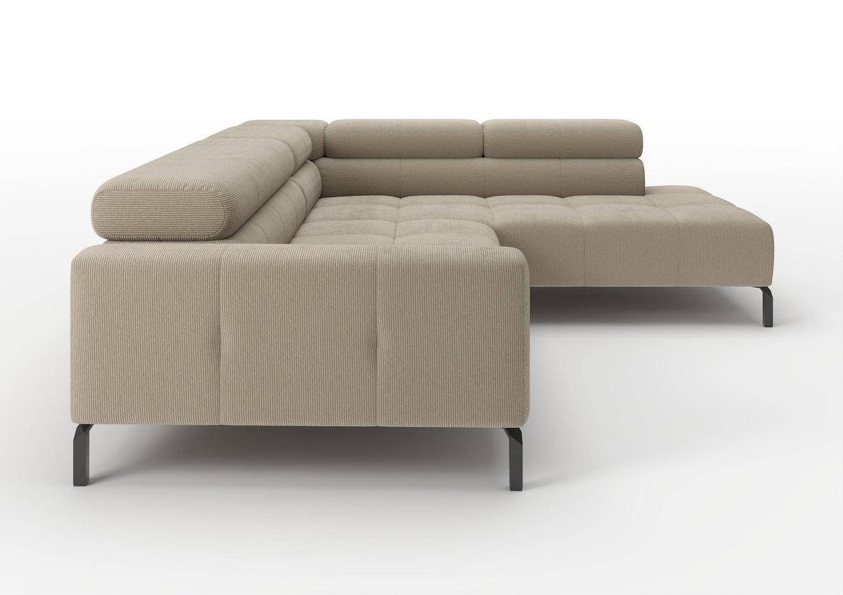 Kalmar Ecksofa in L-Form in Feincord Sand, Ecke rechts – Seitenansicht