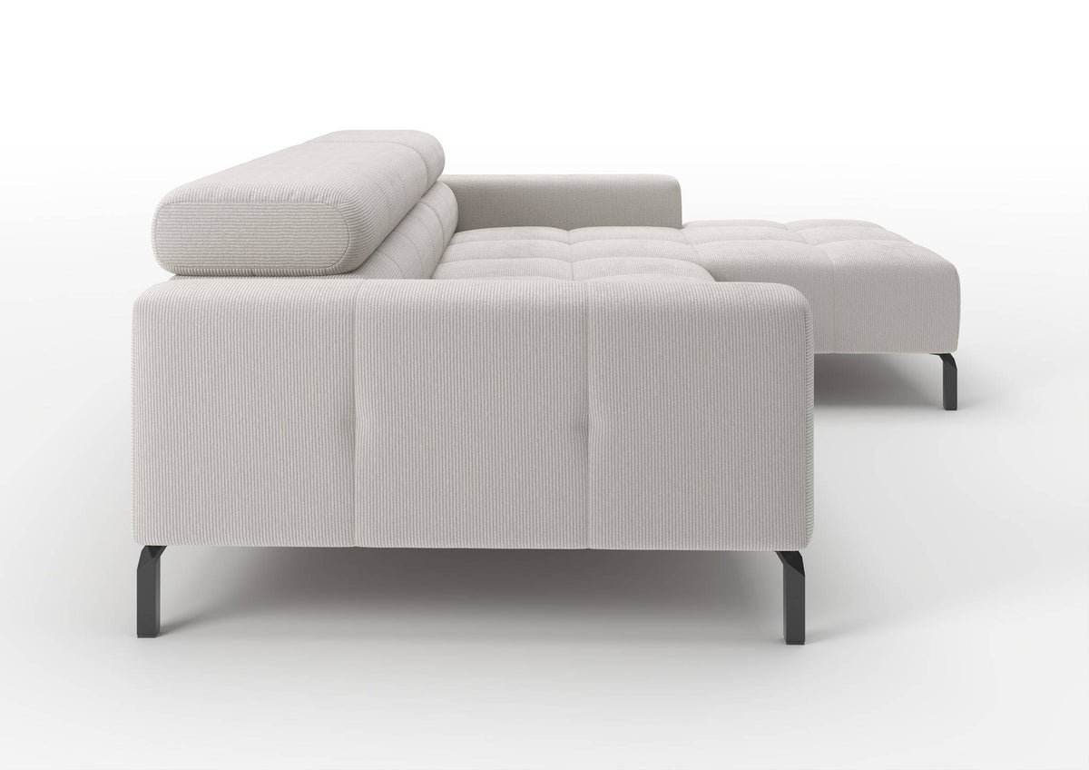 Kalmar Ecksofa mit Longchair in Feincord Weiß, Longchair rechts – Seitenansicht