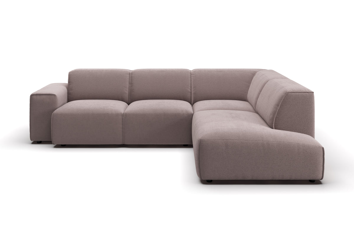 Lund Ecksofa in L-Form in Feincord Altrosa, Ecke rechts – Ansicht von vorn