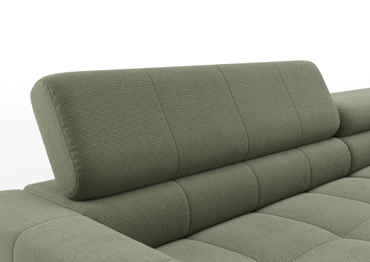 Kalmar Ecksofa in L-Form groß in Feincord Oliv – Detail Kopfteil