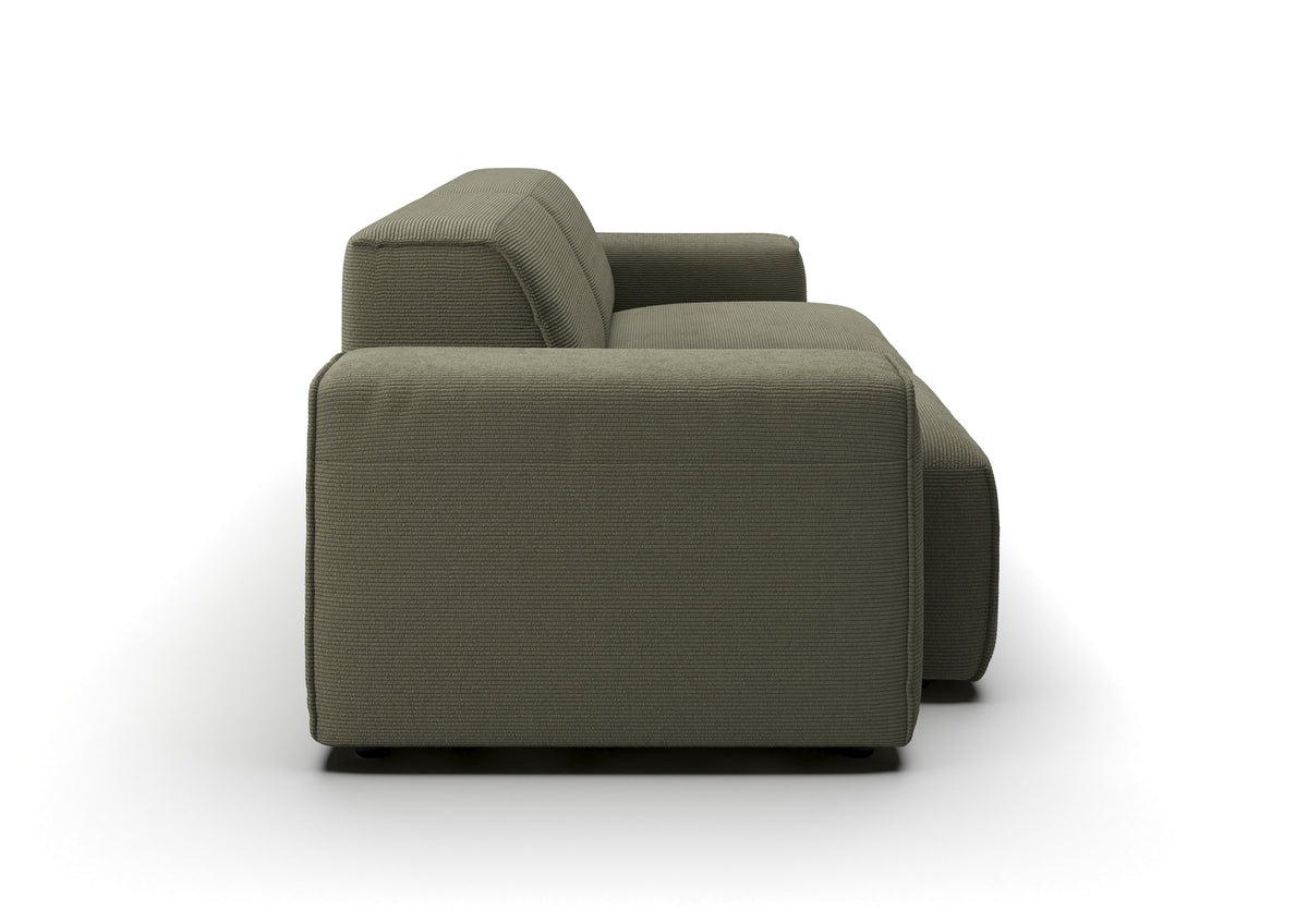 Lund 2,5-Sitzer-Sofa in Feincord Oliv – Seitenansicht