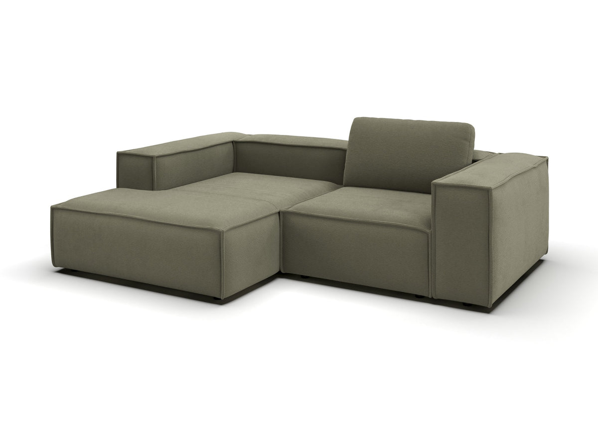 Bergen Ecksofa kompakt mit Longchair in Feincord Oliv, Longchair links
