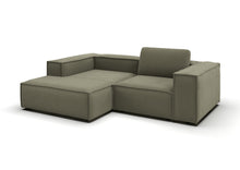 Bergen Ecksofa kompakt mit Longchair in Feincord Oliv, Longchair links