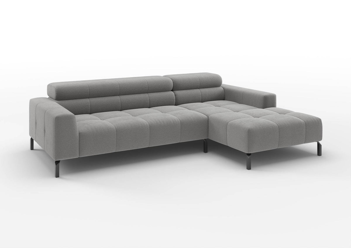 Kalmar Ecksofa mit Longchair in Feincord Grau, Longchair rechts