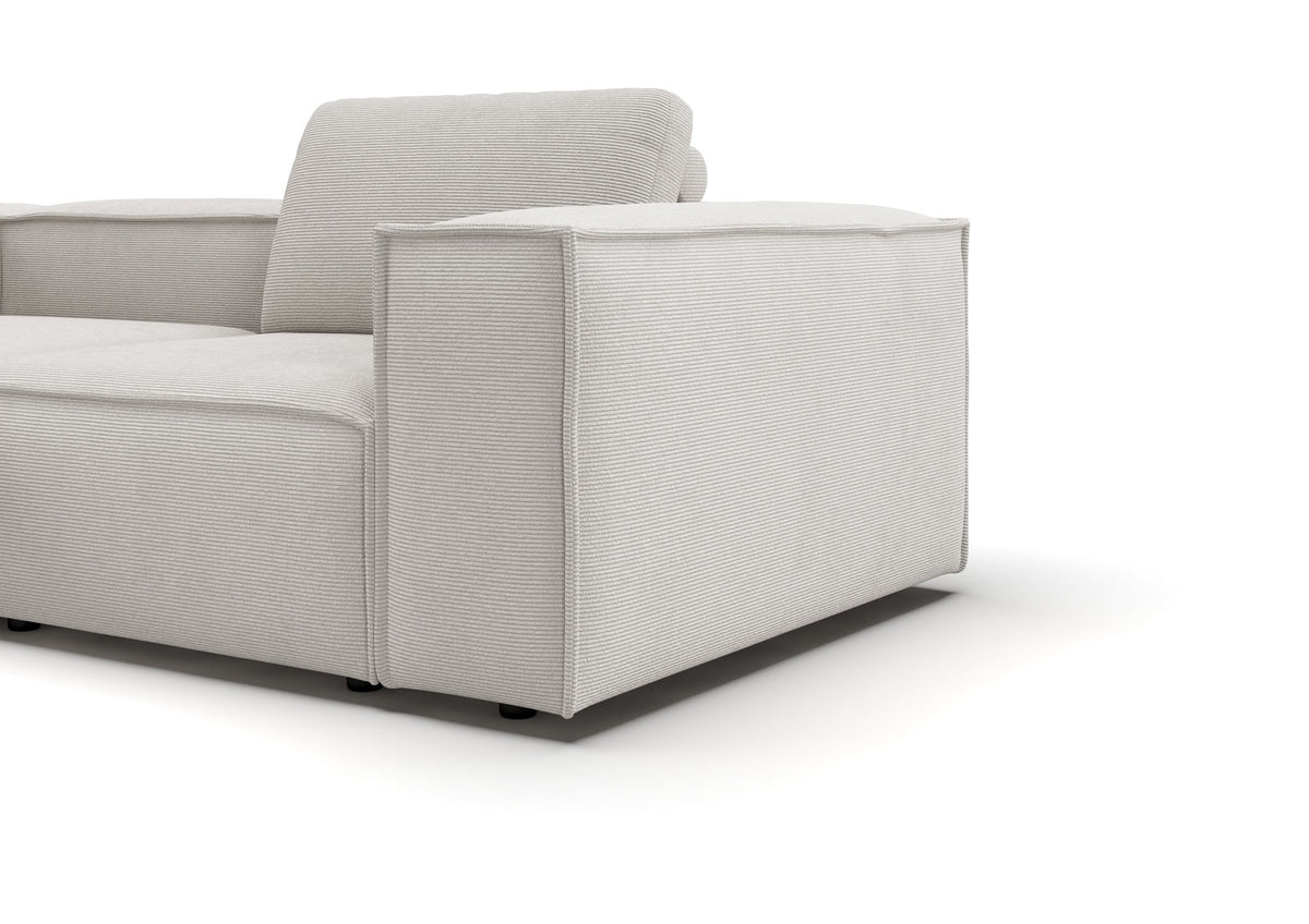 Bergen Ecksofa kompakt mit Longchair in Feincord Weiß, Longchair links – Detail Armlehne