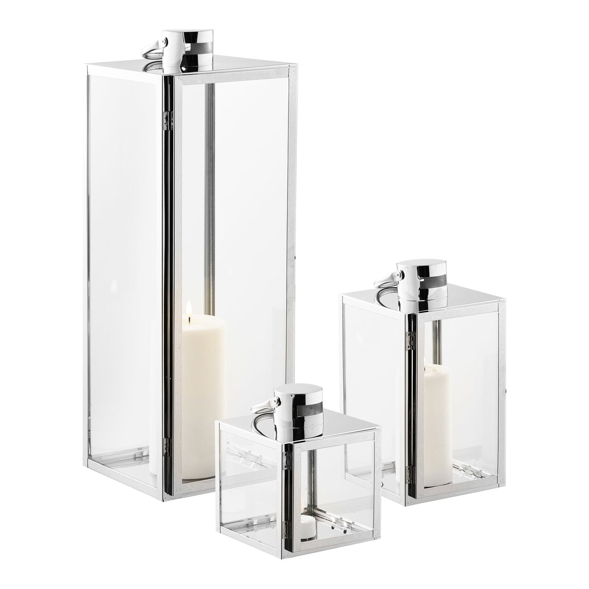 Marta Laterne 3er-Set – Glas/Metall Silberoptik – Ansicht 3