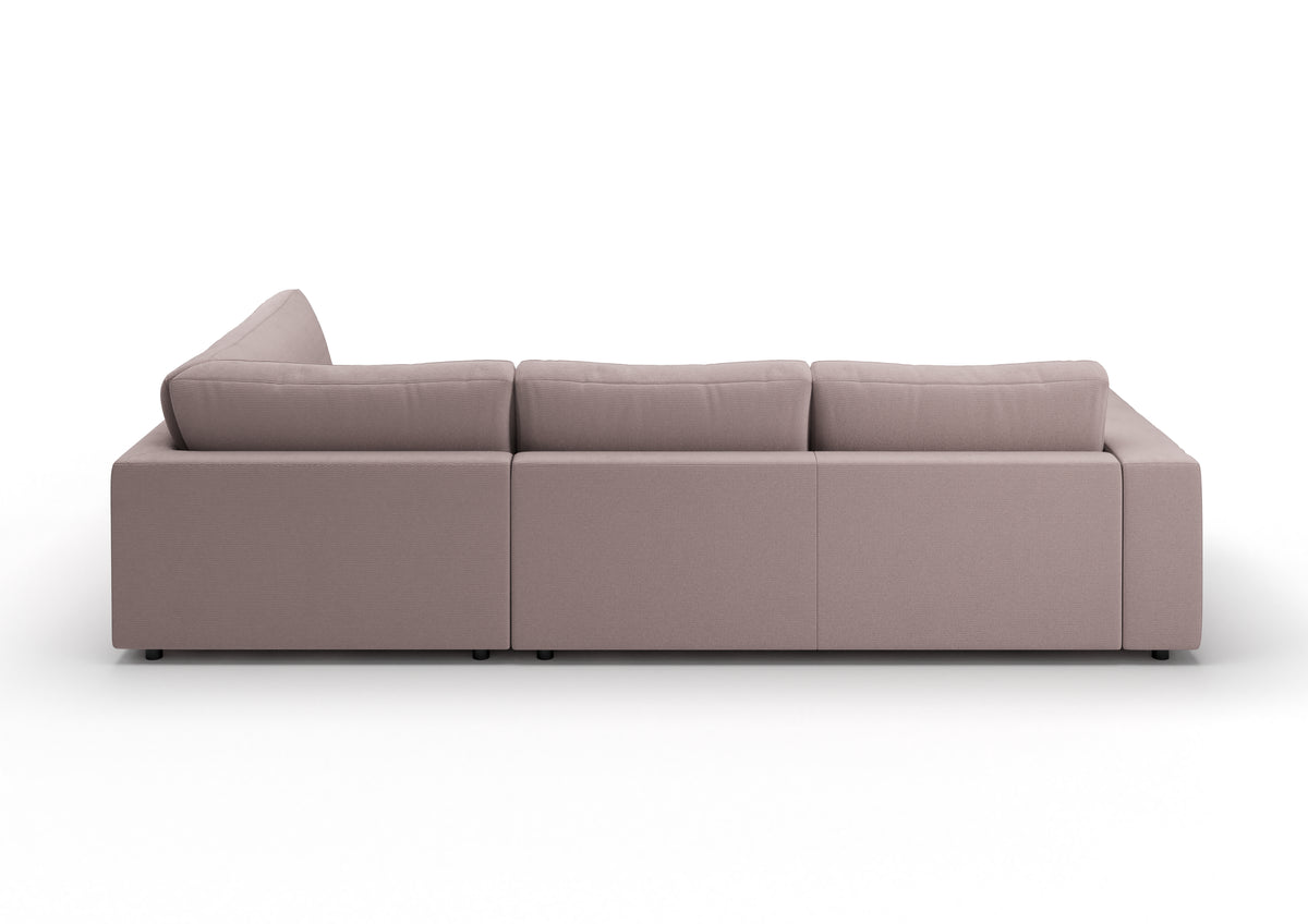 Skagen Ecksofa in L-Form in Feincord Altrosa, Ecke rechts – Rückansicht