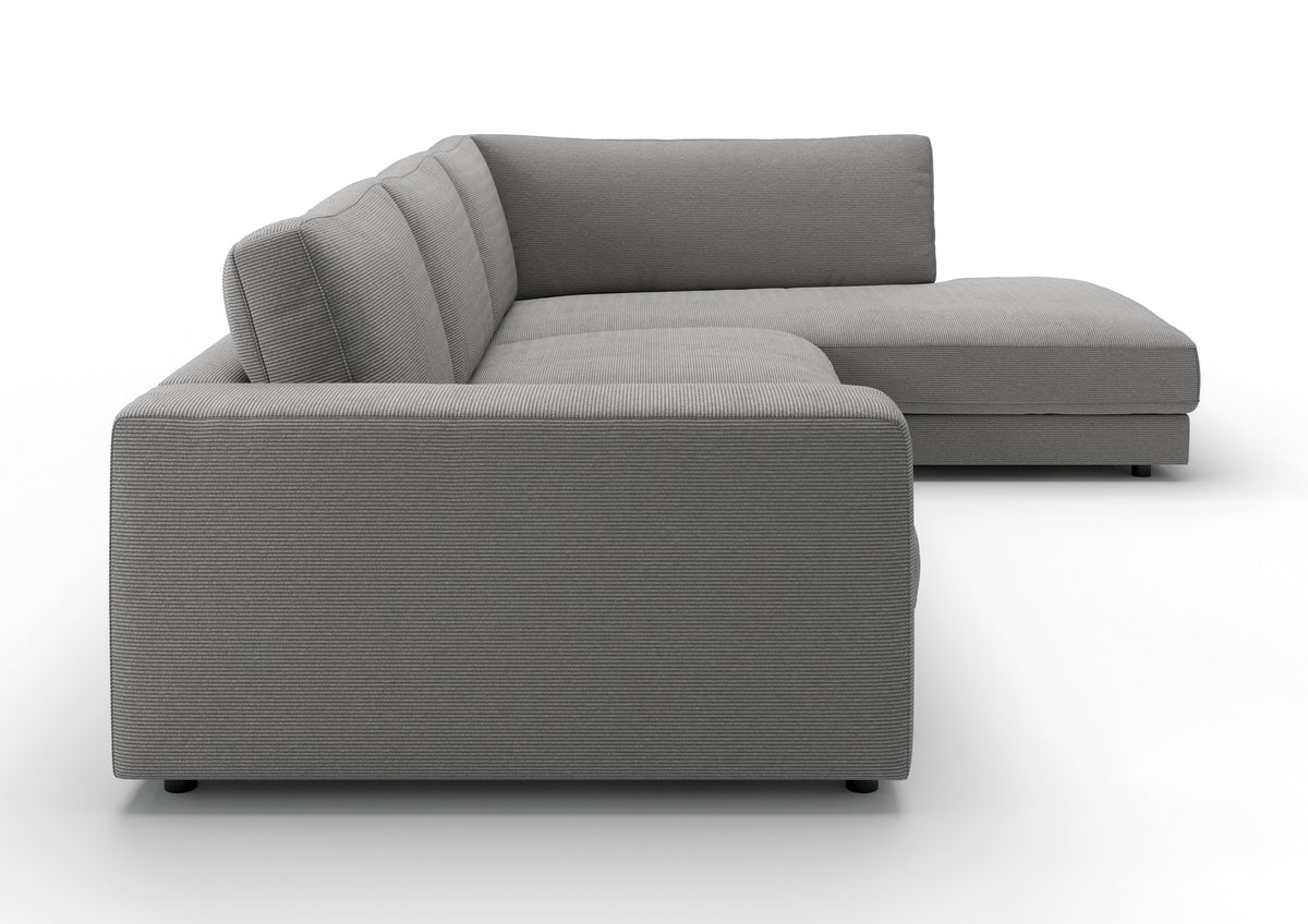 Skagen Ecksofa in L-Form in Feincord Grau, Ecke rechts – Seitenansicht