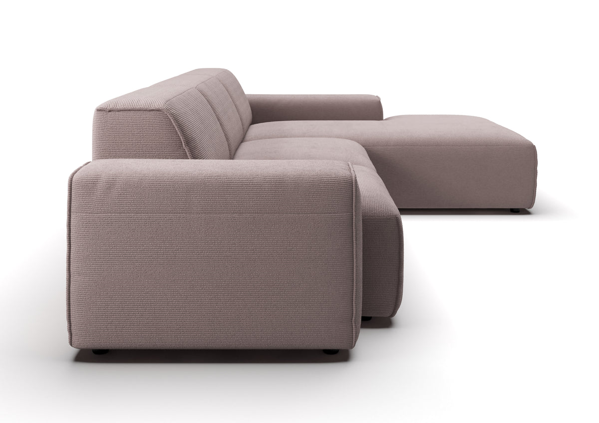 Lund Ecksofa mit Ottomane in Feincord Altrosa, Ottomane rechts – Seitenansicht