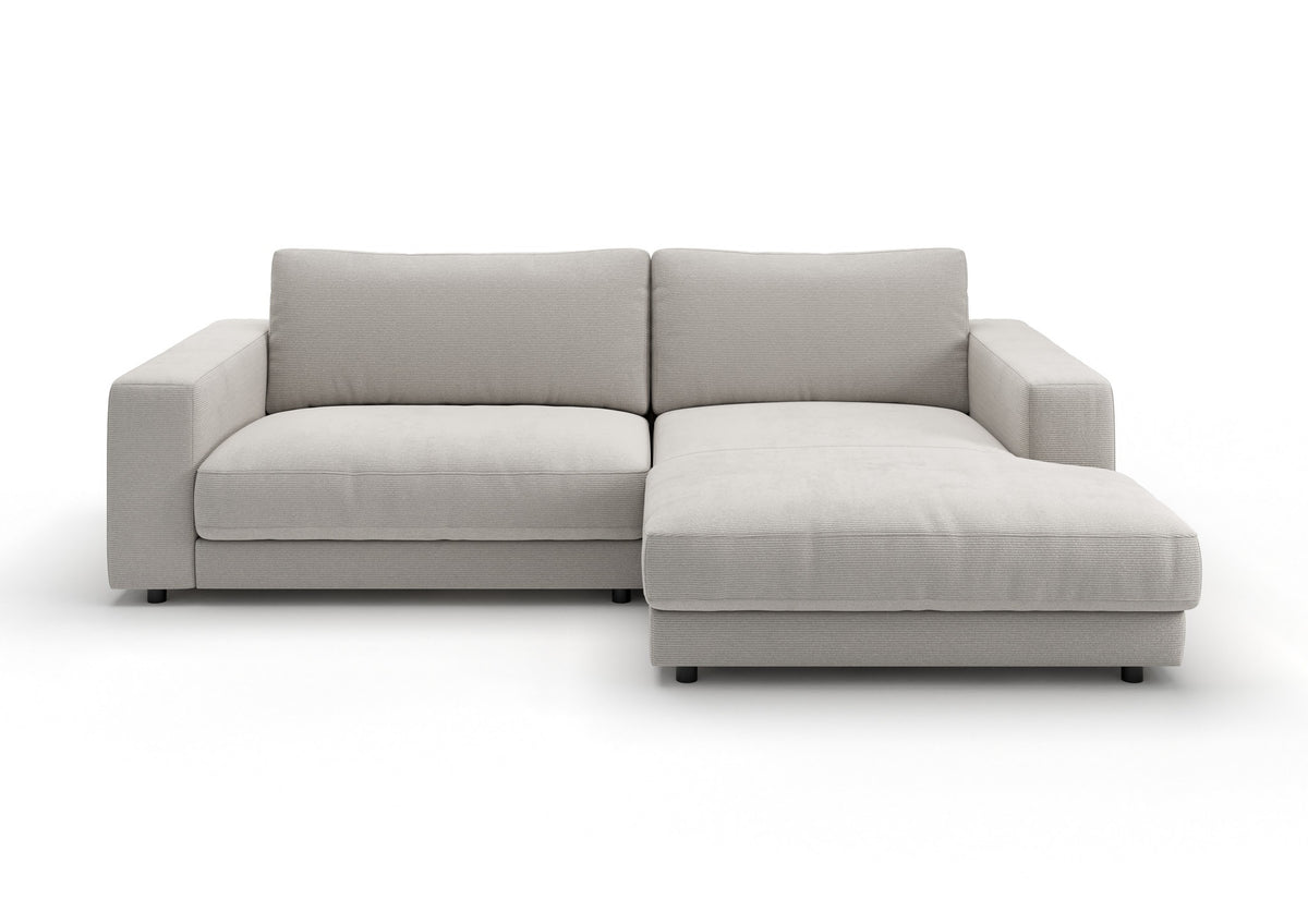 Skagen Ecksofa mit Longchair in Feincord Weiß, Longchair rechts – Ansicht von vorn