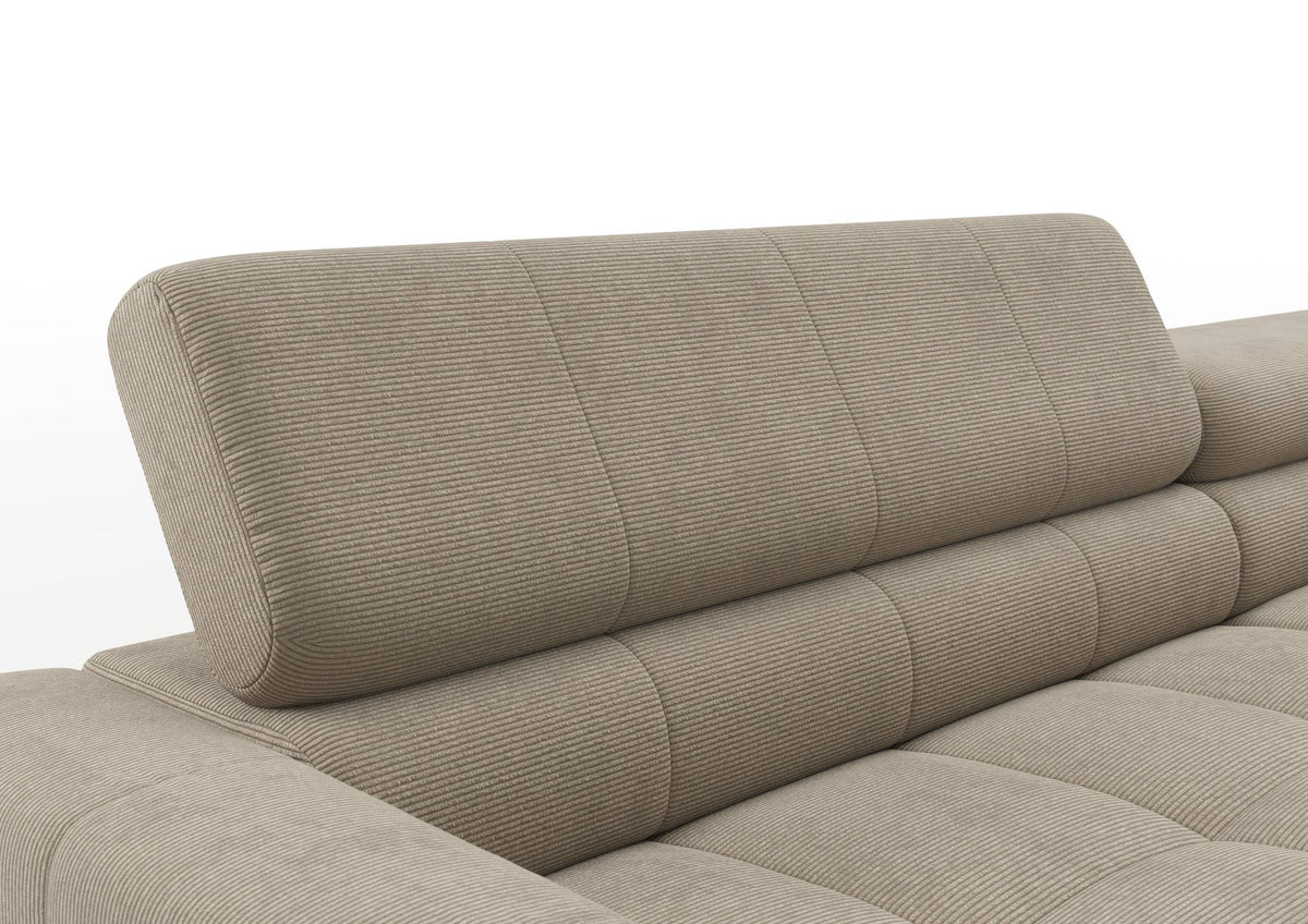Kalmar Ecksofa in L-Form groß in Feincord Sand – Detail Kopfteil