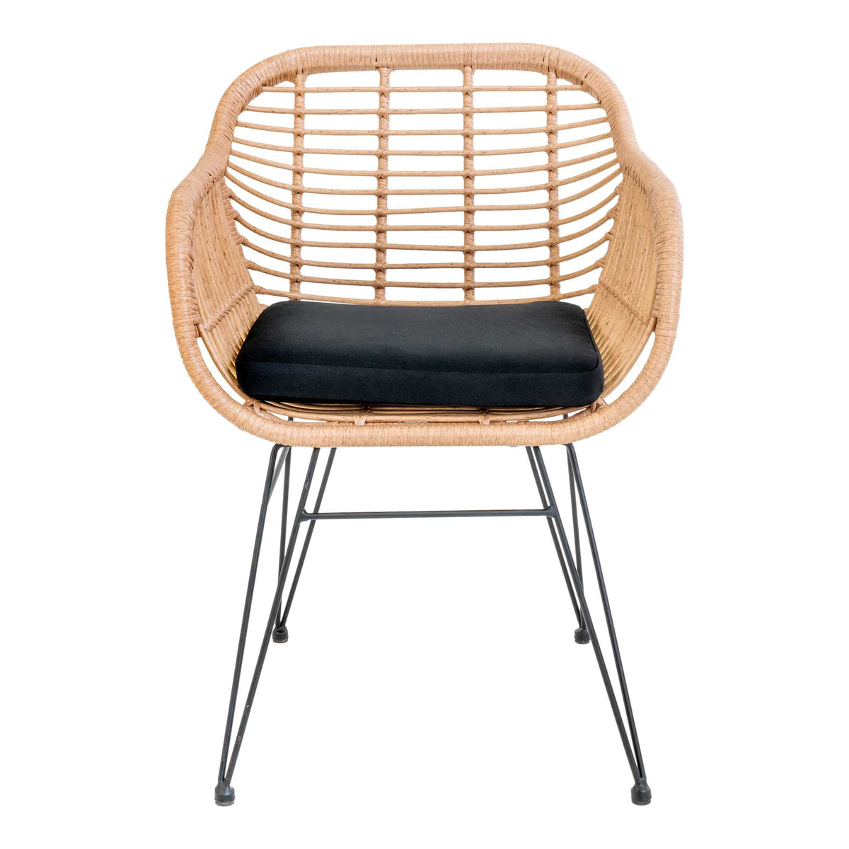 Nina Gartensessel 2er-Set inkl. Kissen – Polyrattan Natur, Beine Schwarz – Ansicht 2