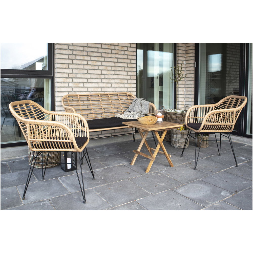 Nina Gartensessel 2er-Set inkl. Kissen – Polyrattan Natur, Beine Schwarz – Ansicht 10