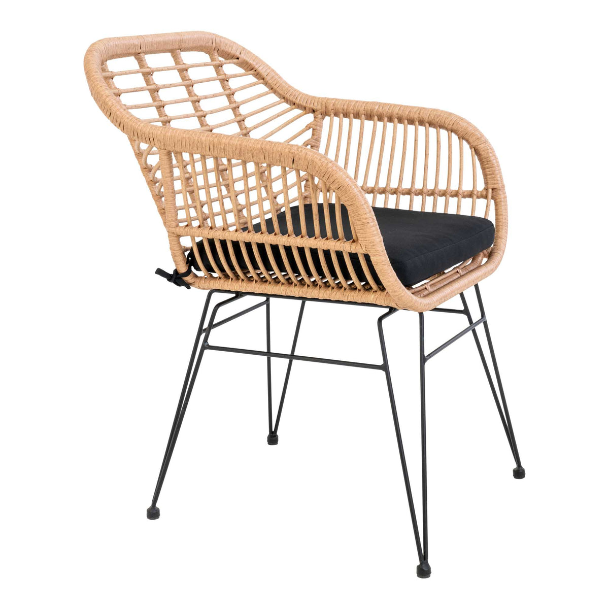 Nina Gartensessel 2er-Set inkl. Kissen – Polyrattan Natur, Beine Schwarz – Ansicht 3