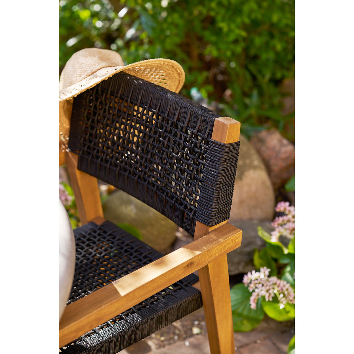 Torvald Gartenstuhl 2er-Set – Akazie/Polyester Schwarz/Natur – Ansicht 8