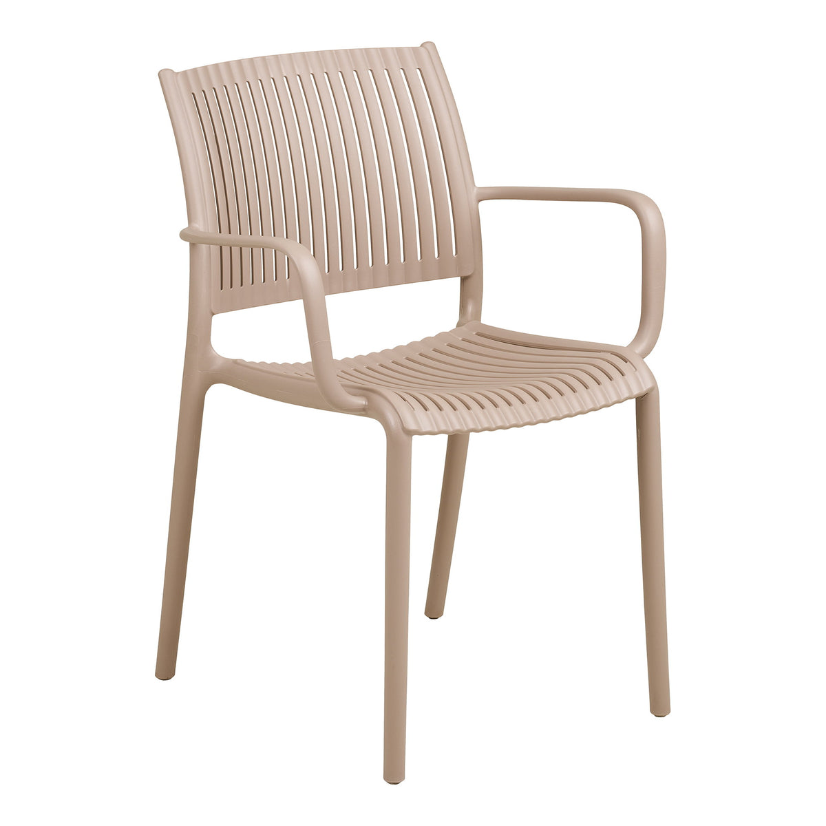 Lyra Gartenstuhl 4er-Set mit Armlehnen, stapelbar – Polypropylen Taupe von Luiva Living