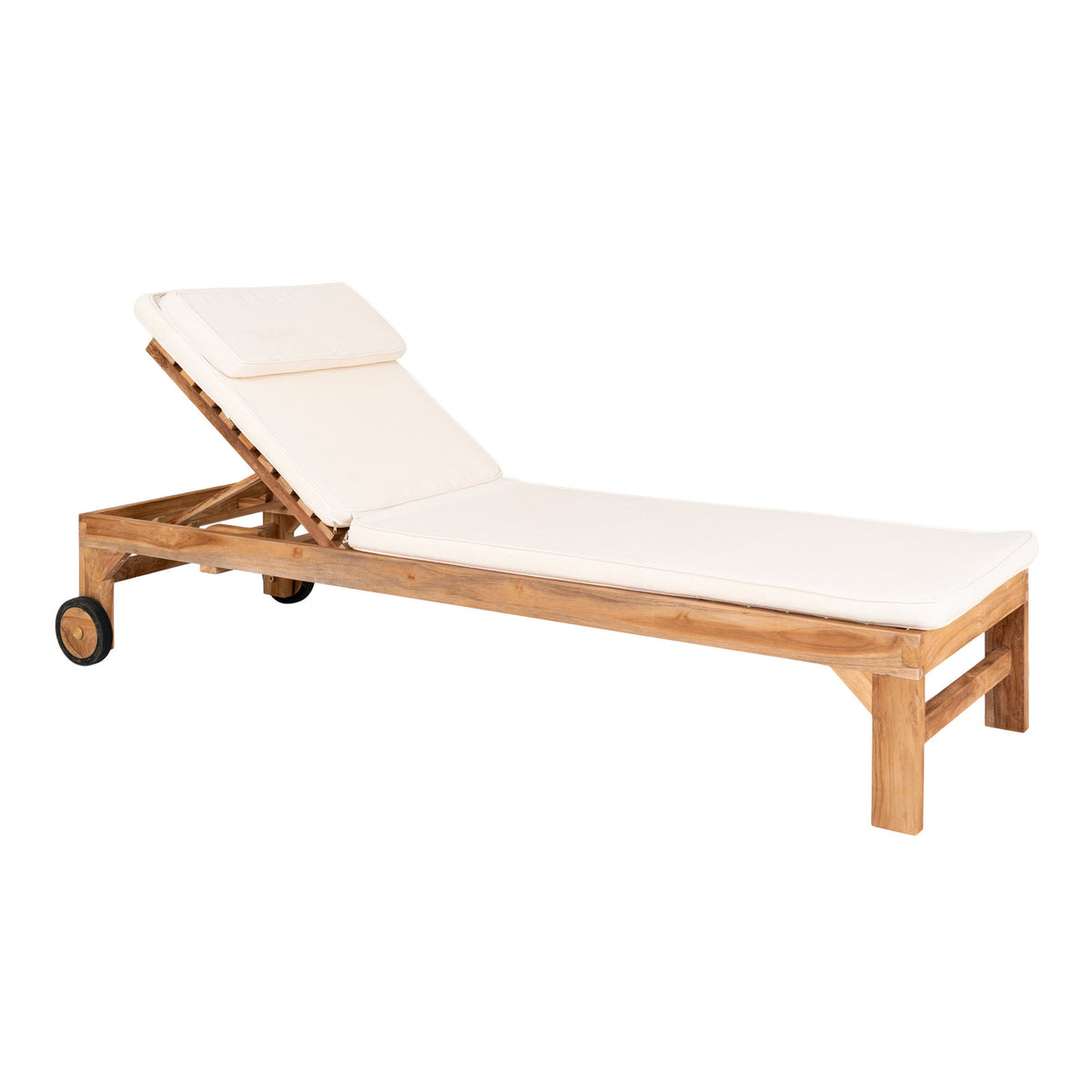 Kalle Sonnenliege mit Kissen – Teak/Baumwolle Natur/Weiß von Luiva Living