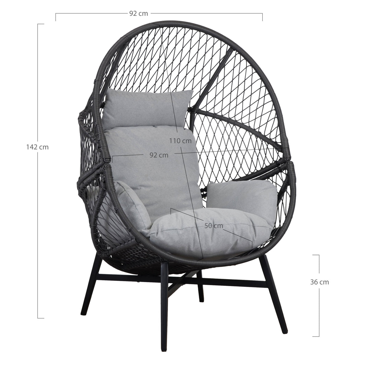Axel Gartensessel inkl. Kissen – Polyrattan Schwarz – Ansicht 6