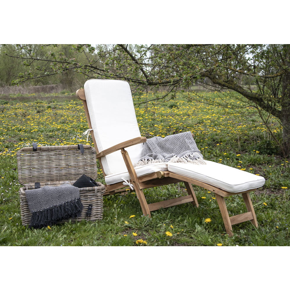 Bob Liegestuhl mit Kissen – Teak/Baumwolle Natur/Weiß – Ansicht 4