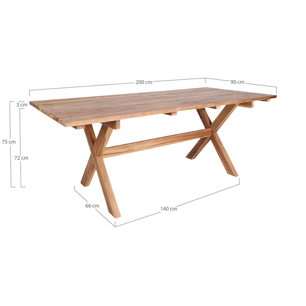 Quinta Gartentisch – Recycling-Teak Natur, 200 × 90 cm – Ansicht 5
