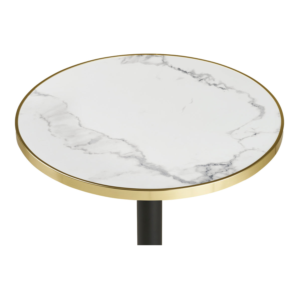 Garten-Bistrotisch rund – Aluminium, Marmoroptik Weiß mit Goldrand, Beine Schwarz, ø 60 cm – Ansicht 2