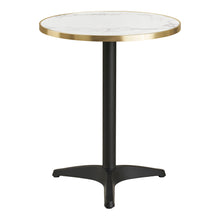 Garten-Bistrotisch rund – Aluminium, Marmoroptik Weiß mit Goldrand, Beine Schwarz, ø 60 cm von Luiva Living
