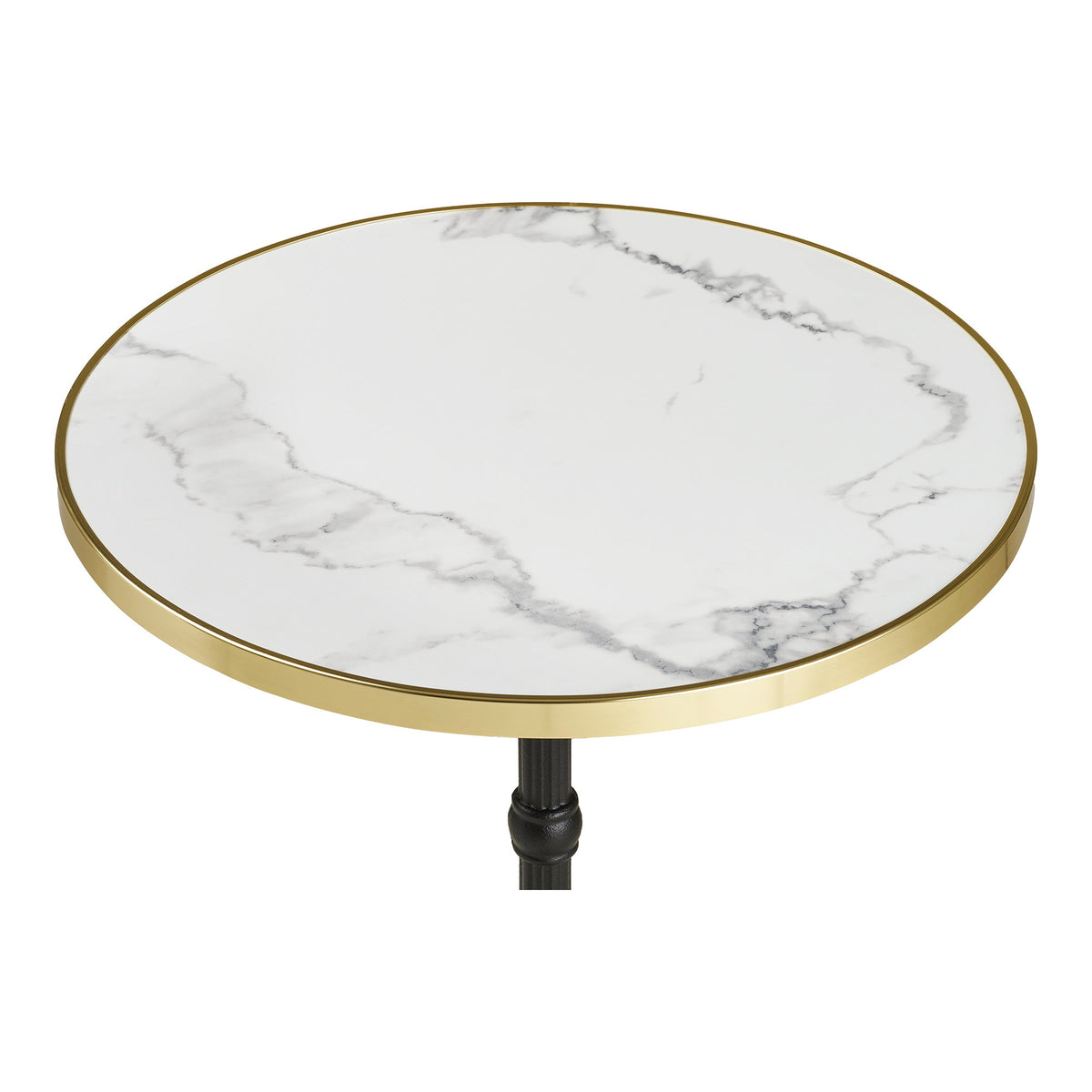 Garten-Bistrotisch rund – Gusseisen, Marmoroptik Weiß mit Goldrand, Beine Schwarz, ø 60 cm – Ansicht 2
