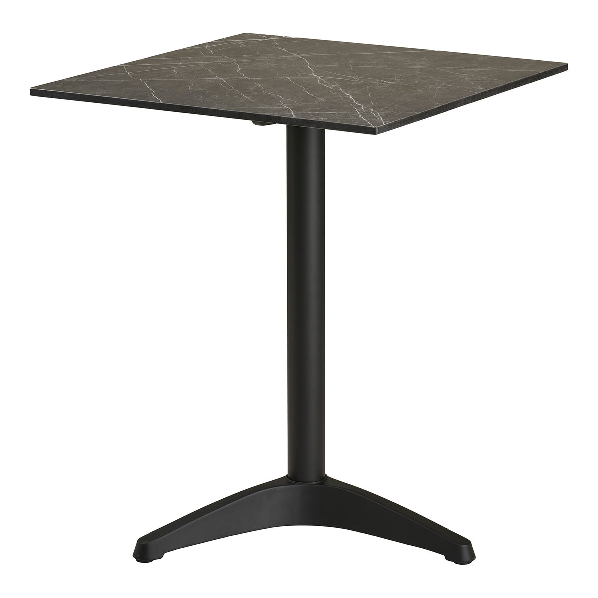 Garten-Bistrotisch – Aluminium, Marmoroptik Dunkelgrau, Beine Schwarz, 60 × 60 cm – Ansicht 2