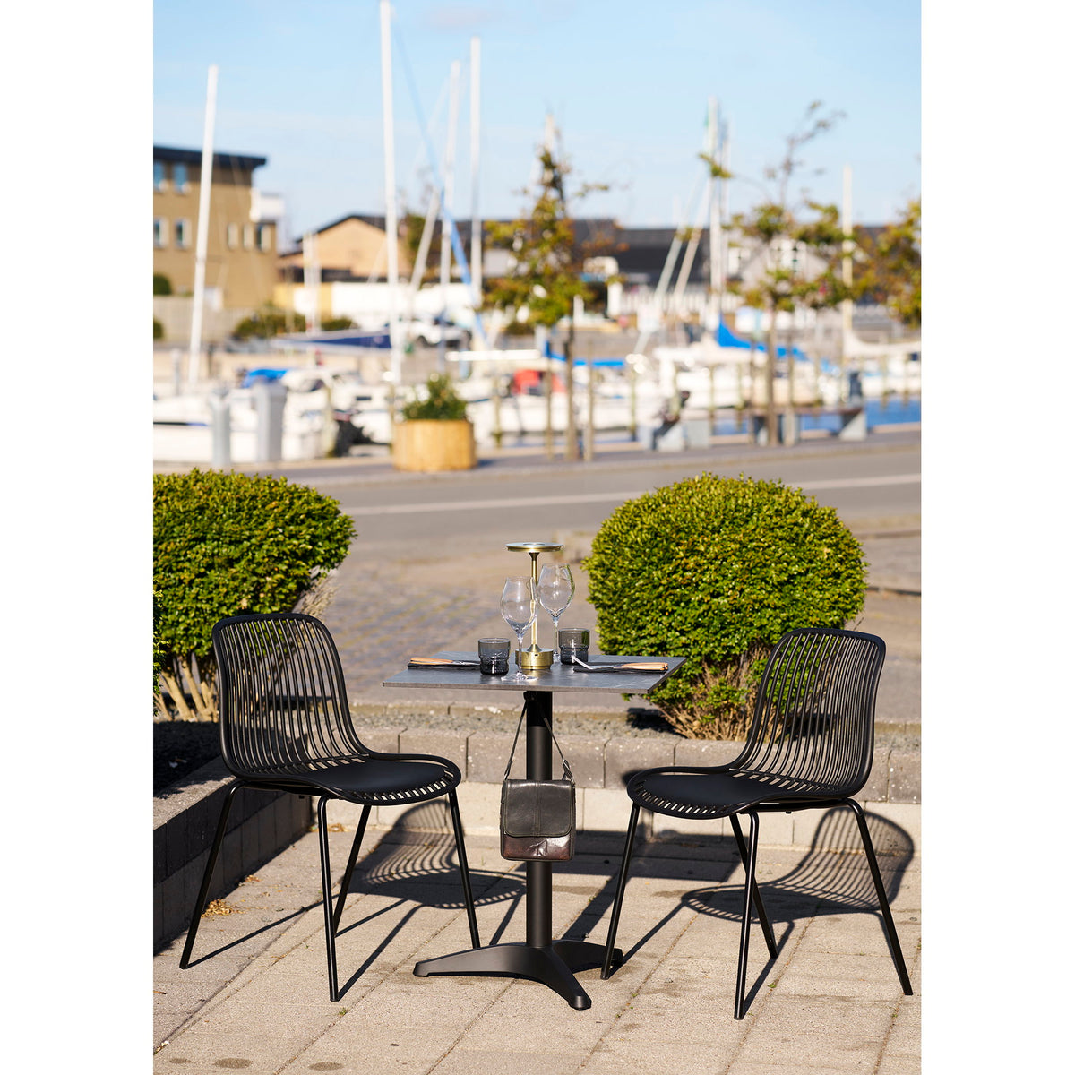 Garten-Bistrotisch – Aluminium, Marmoroptik Dunkelgrau, Beine Schwarz, 60 × 60 cm – Ansicht 8