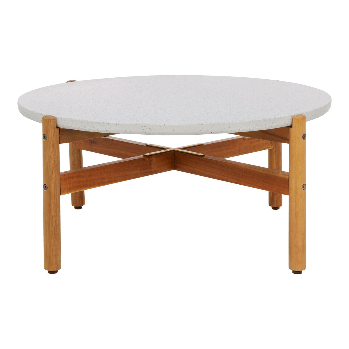 Remo Garten-Couchtisch rund – Akazie/Terrazzo Weiß/Natur, ø 84,5 × 38,5 cm – Ansicht 2