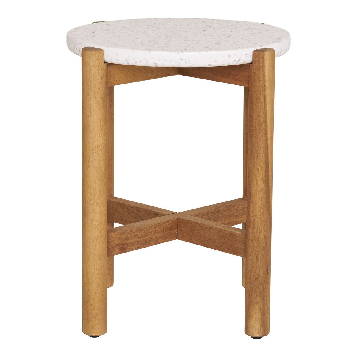 Remo Garten-Beistelltisch rund – Akazie/Terrazzo Weiß/Natur, ø 37 × 48 cm – Ansicht 2