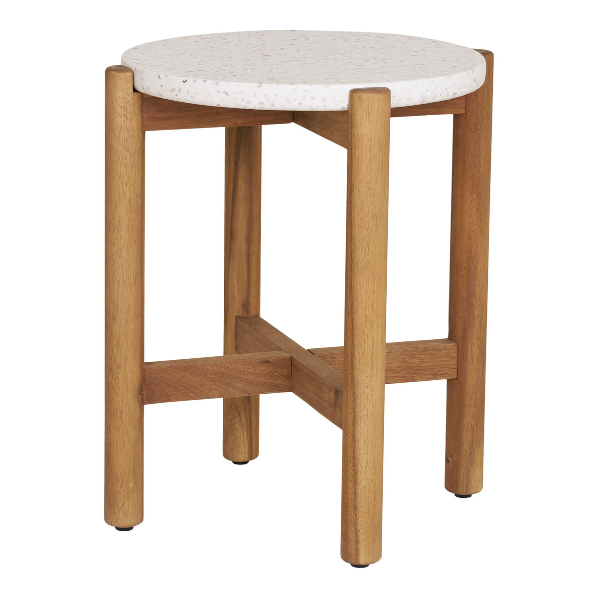 Remo Garten-Beistelltisch rund – Akazie/Terrazzo Weiß/Natur, ø 37 × 48 cm – Ansicht 3