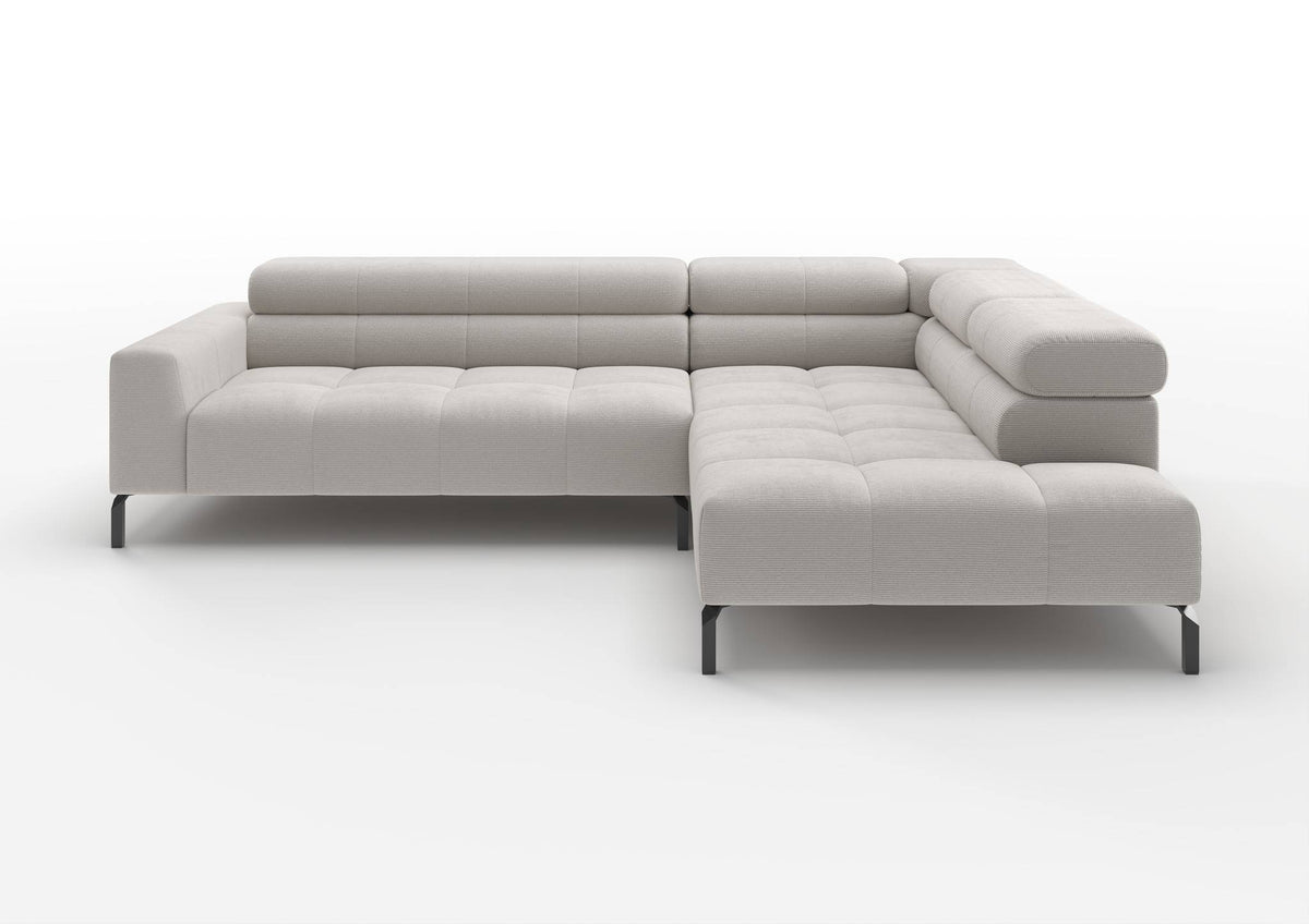Kalmar Ecksofa in L-Form in Feincord Weiß, Ecke rechts – Ansicht von vorn