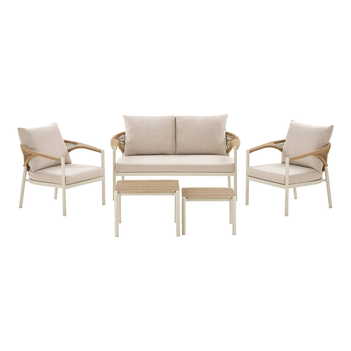 Leni Lounge-Set inkl. Kissen – Aluminium/Polyrattan Sand/Natur von Luiva Living