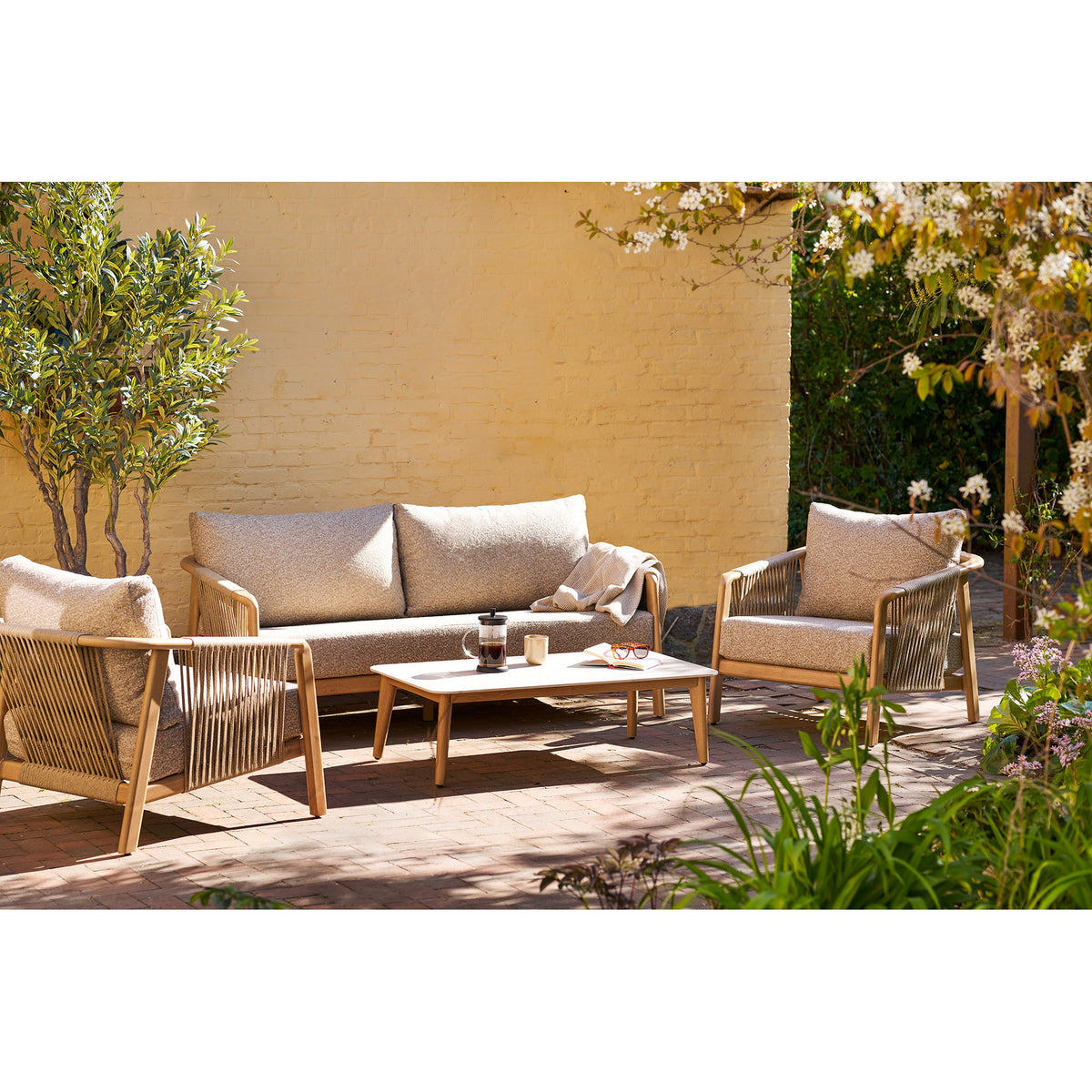 Henni Lounge-Set inkl. Kissen – Aluminium Taupe/Holzoptik – Ansicht 9