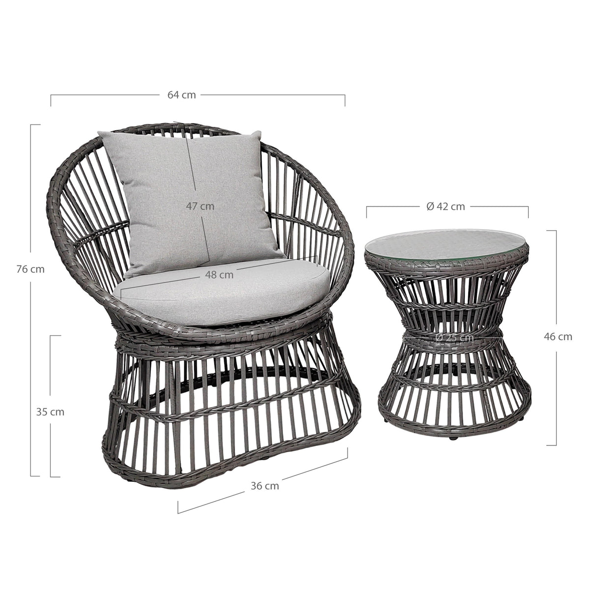 Silas Lounge-Set inkl. Kissen – Rattan Grau – Ansicht 2