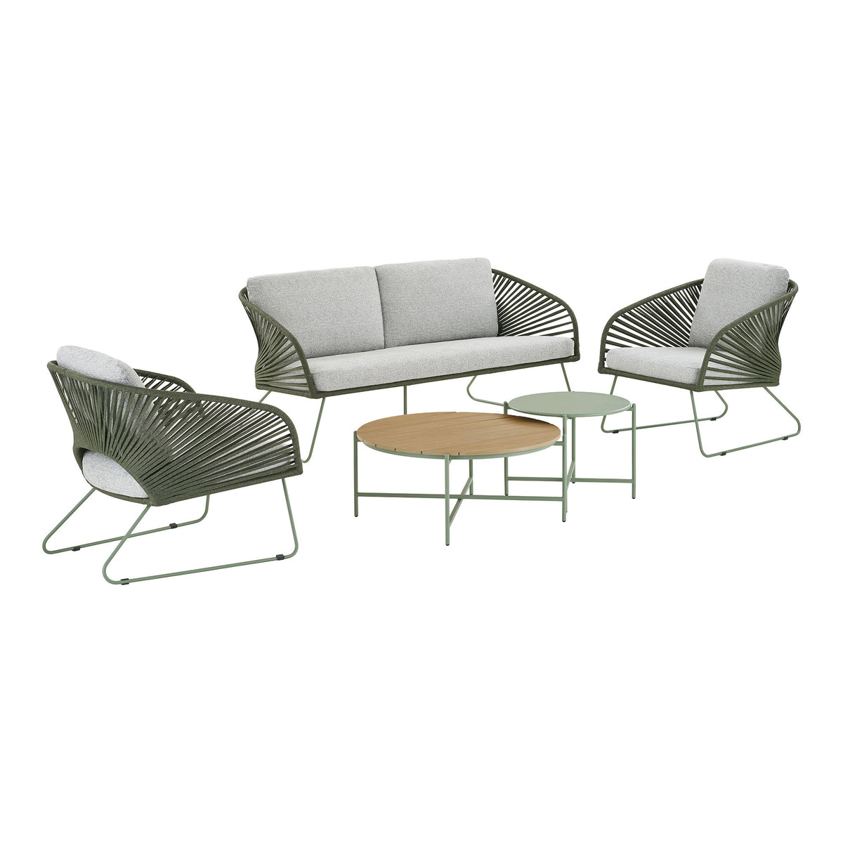 Veit Lounge-Set inkl. Kissen – Stahl Grau/Grün von Luiva Living