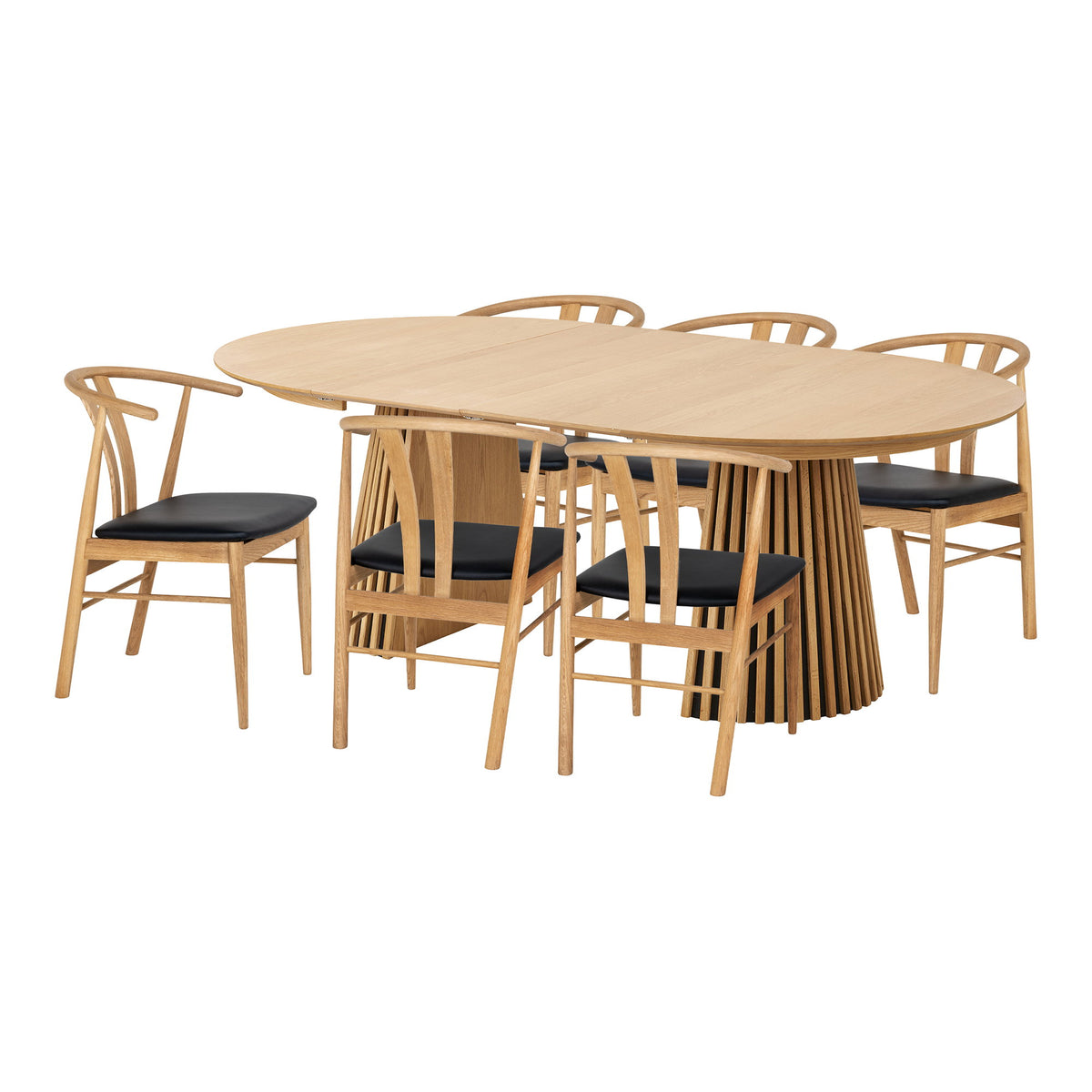 Isla & Agda Essgruppe mit 6 Stühlen – Eiche/Natur/Schwarz von Luiva Living