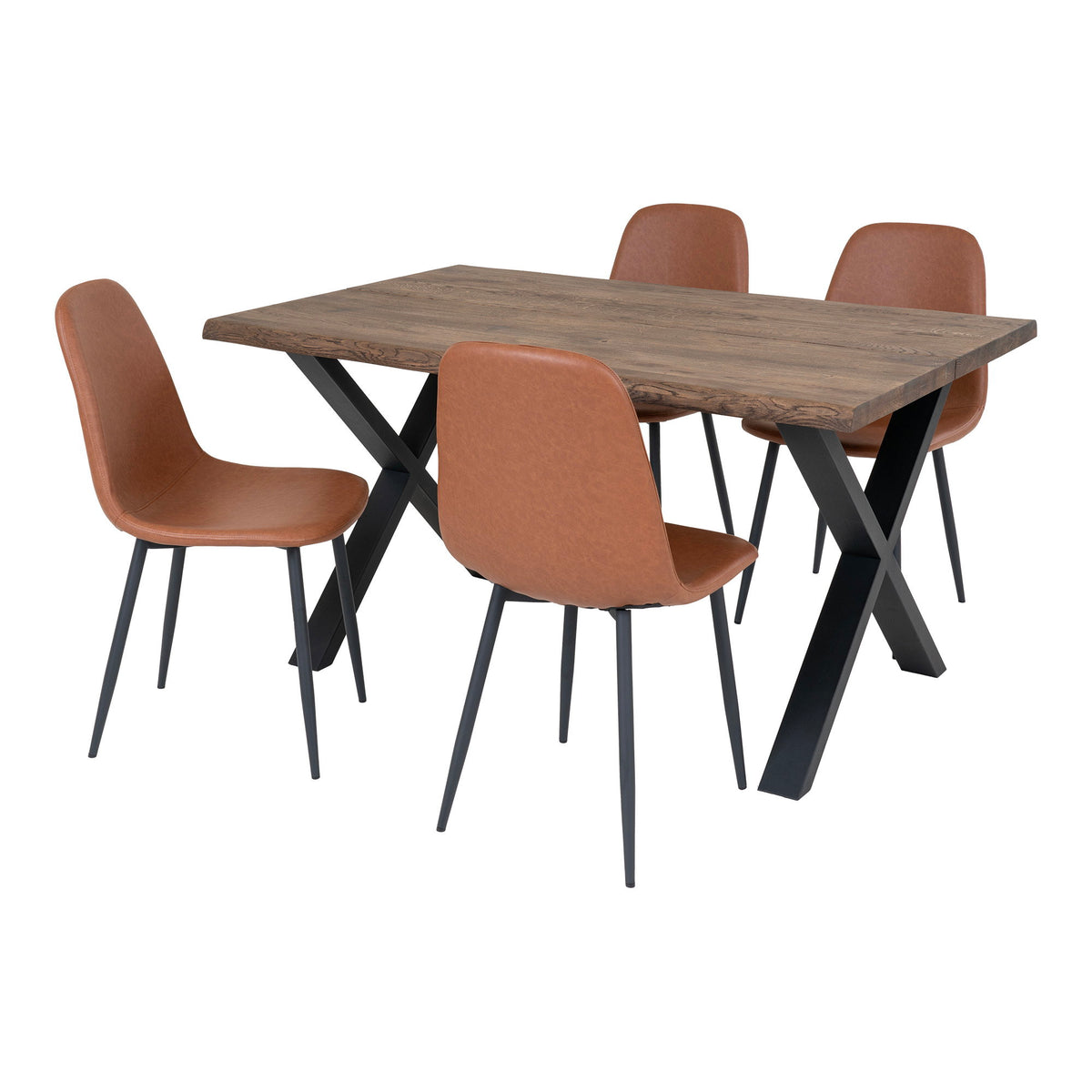 Tina & Kasper Essgruppe mit 4 Stühlen – Natur/Braun von Luiva Living