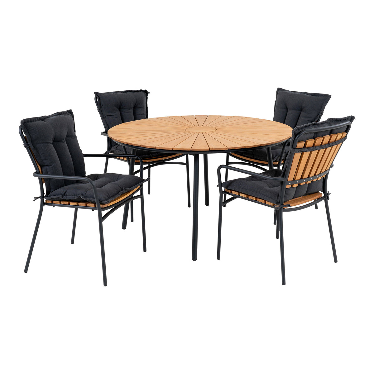 Luna Essgruppe mit 4 Stühlen – Teak Natur/Schwarz – Ansicht 2