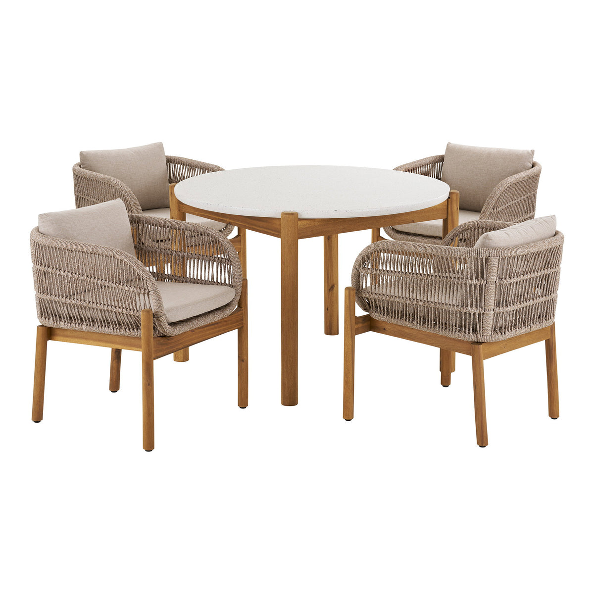 Remo Essgruppe mit 4 Stühlen – Akazie/Seil Braun/Beige von Luiva Living