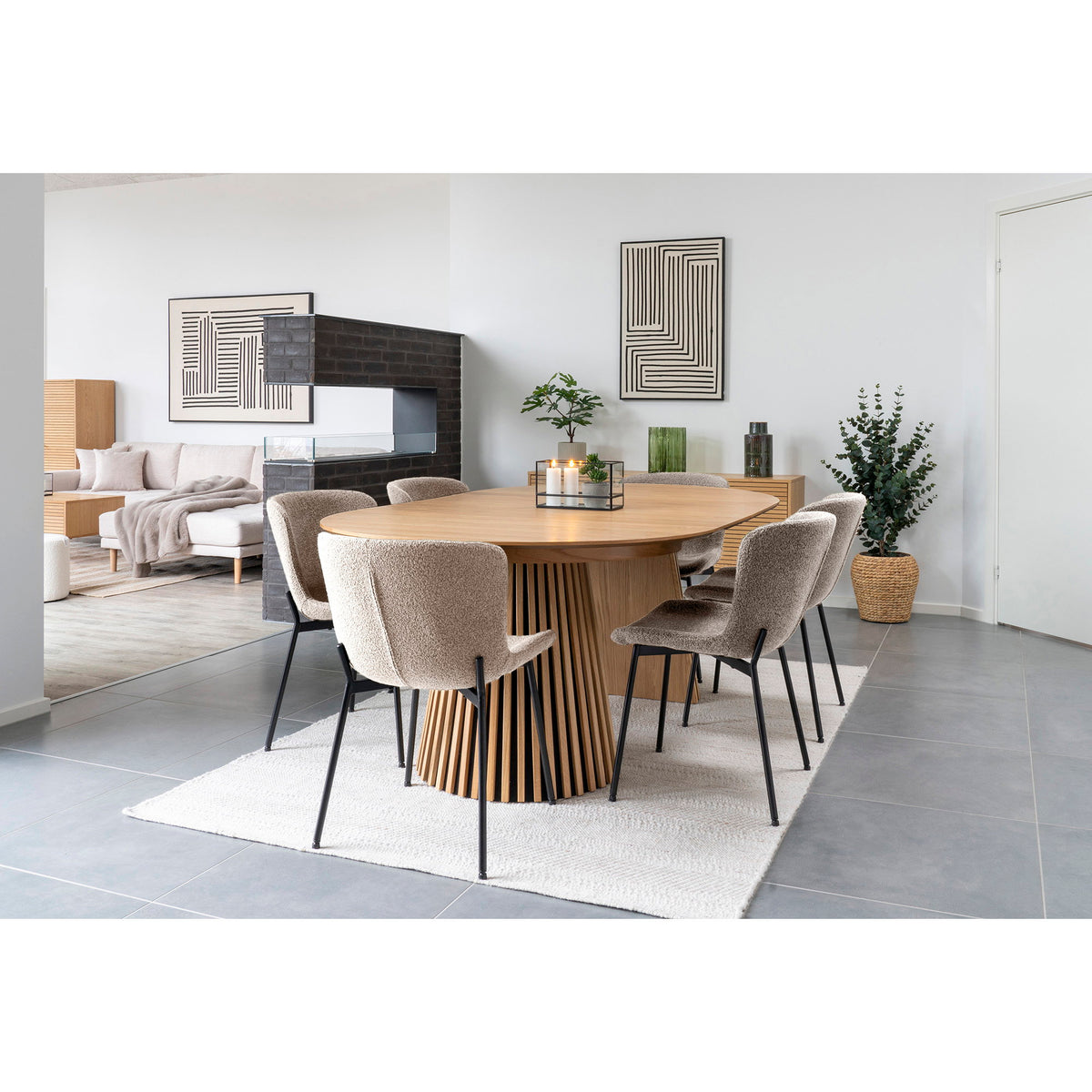 Isla & Elina Essgruppe mit 6 Stühlen – Eiche/Beige – Ansicht 2